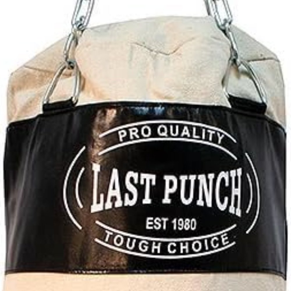 Heavy Duty Black Canvas Punching Bag With Chains gloves